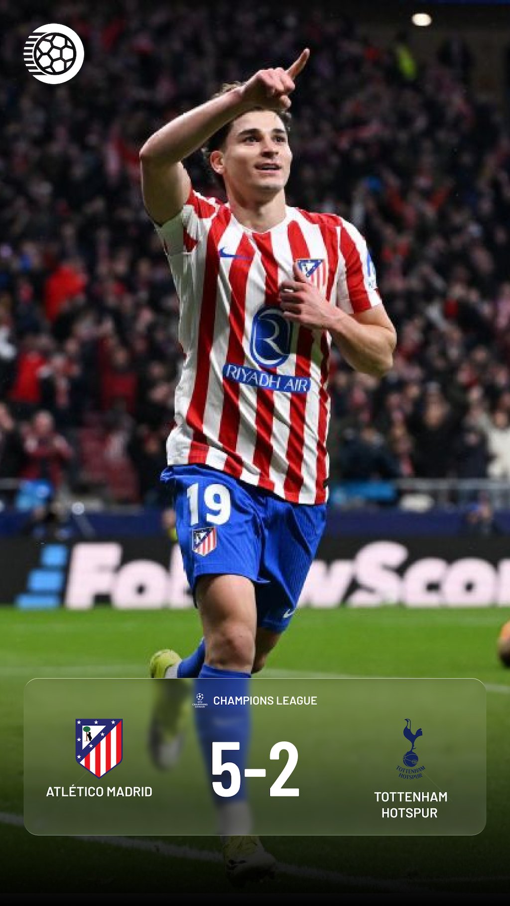 AtlĂ©tico Madrid 5â2 Tottenham Hotspur
đïž Metropolitano Stadium