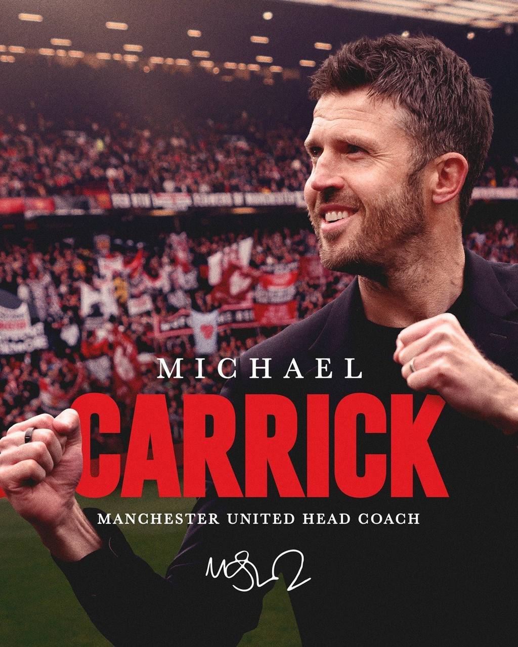 Manchester United have officially announced that Michael Carrick will remain as the clubâs permanent head coach after signing a new contract valid until 2028, following an impressive run that secured Champions League qualification for the Red Devils.