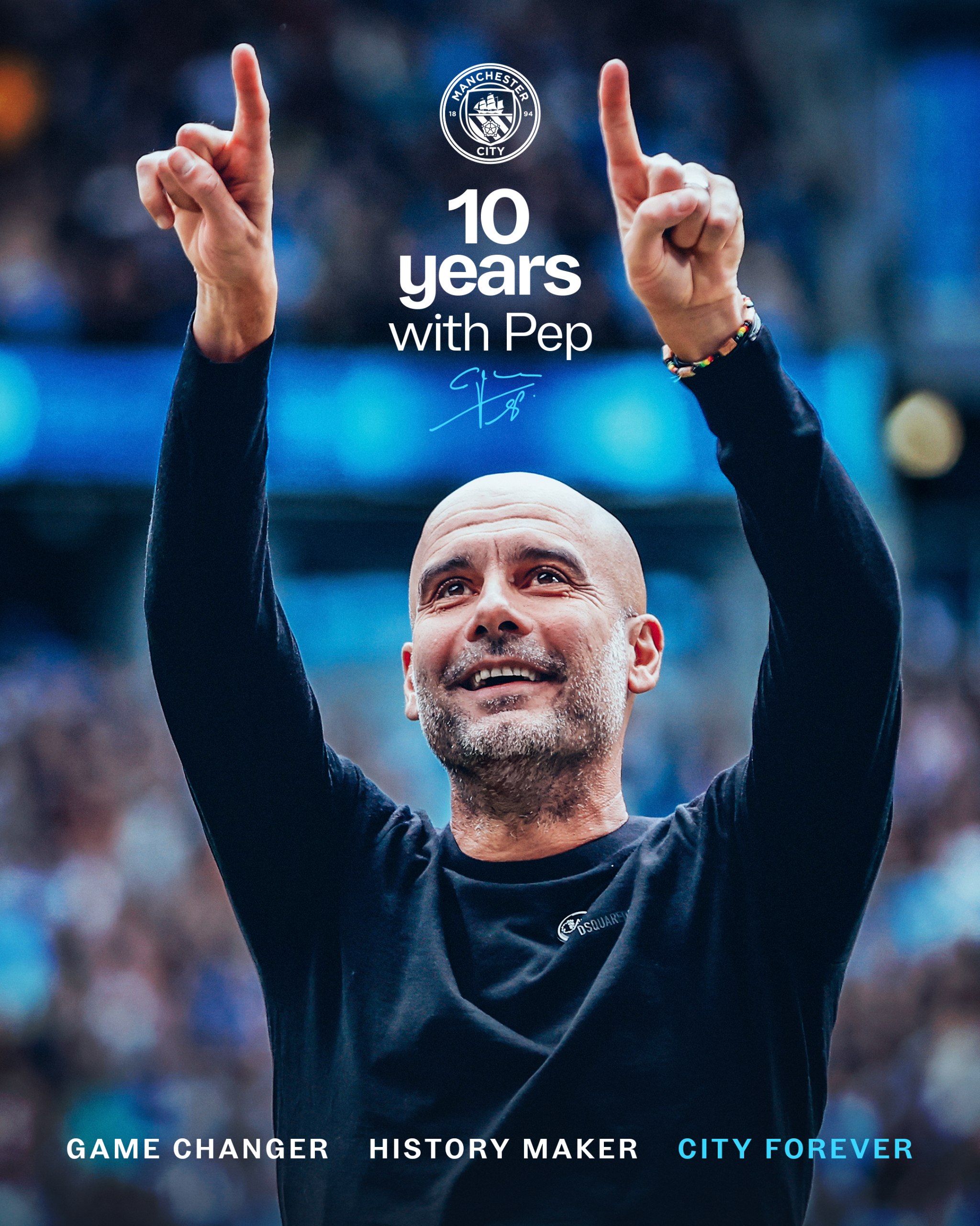 Manchester City Football Club has confirmed that Pep Guardiola will step down as Manager this summer, bringing an end to a transformative ten-year spell in which he led the club to unprecedented success and 20 major trophies, while agreeing to continue his involvement with the City Football Group in a global ambassadorial role.