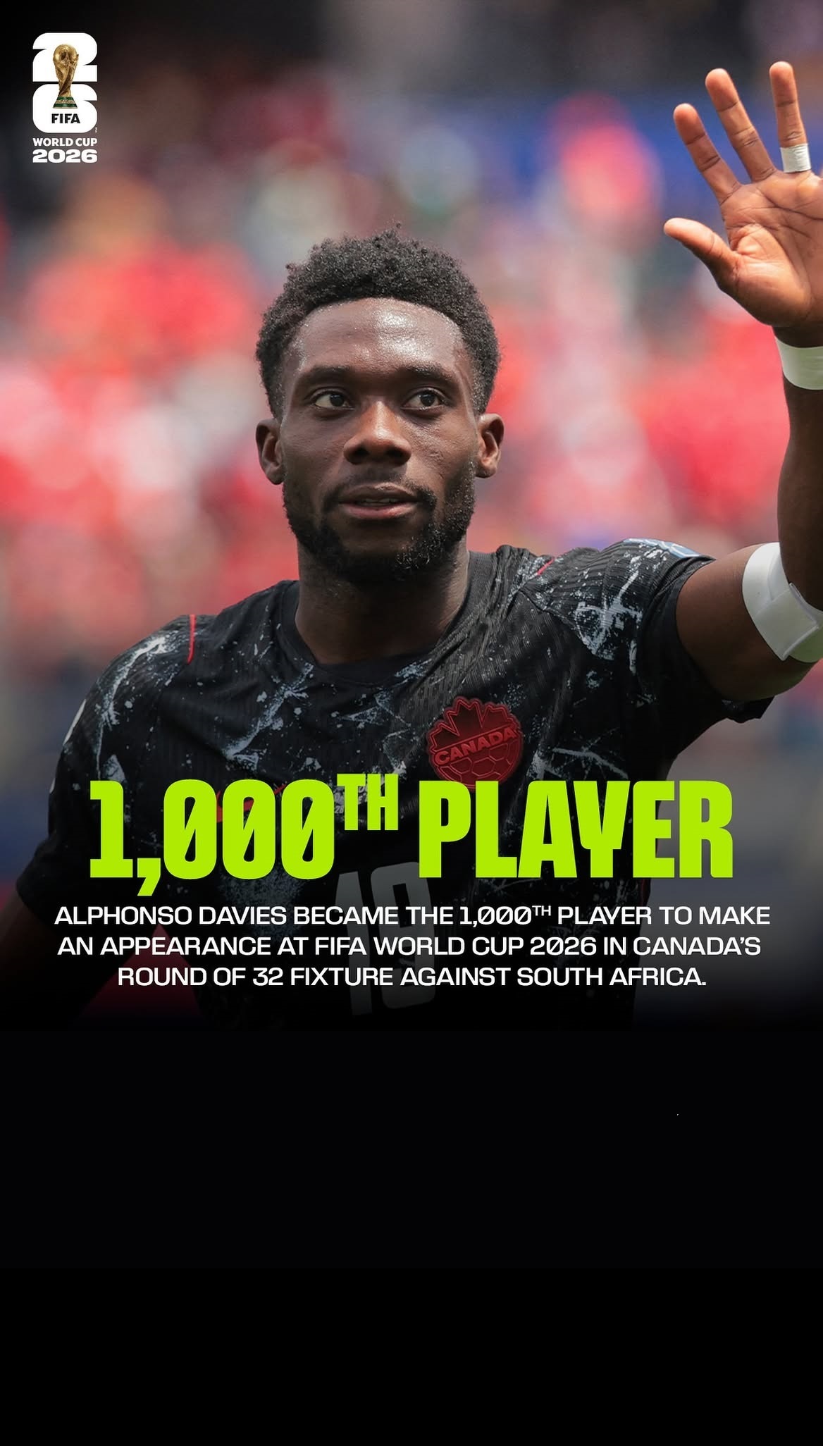 Alphonso Davies becomes 1,000th player in FIFA World Cup 2026 history
